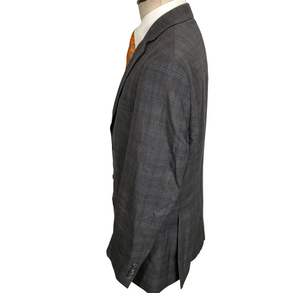 Jos. A. Bank Blazer Mens 43R Gray Blue Plaid Tailored Wool Stretch